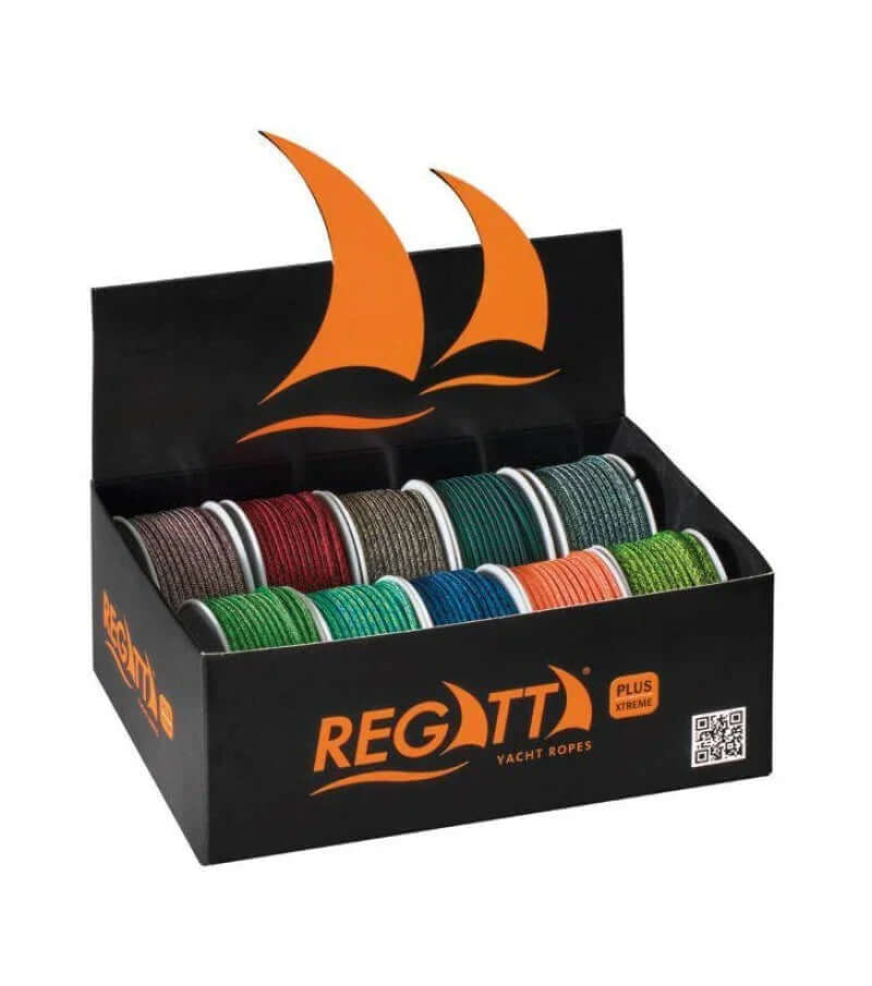 Garcette Vectran Virginia Ø1,5 à 3mm, bobines de cordage de yacht dans une boîte, couleurs vives pour identification.