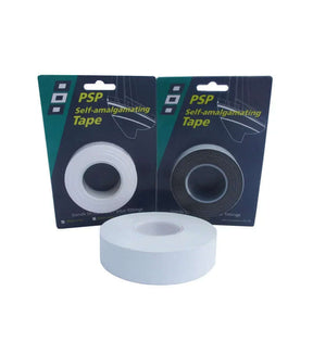 Ruban auto-amalgamant EPR de PSP Marine Tapes, en blanc et noir, pour solutions d'étanchéité efficaces.