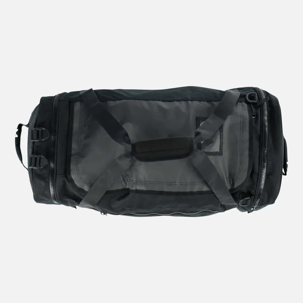 Sac étanche 95L pour la navigation, sac noir robuste avec bretelles amovibles et zip étanche.