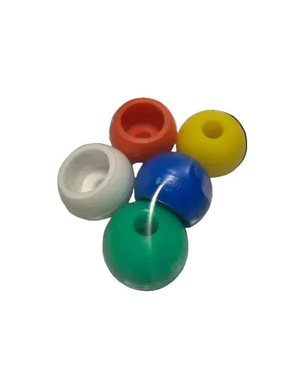 Sachet de 5 boules de butée pour cordage de Ø 4 mm, couleurs jaune, rouge, blanc, bleu et vert.
