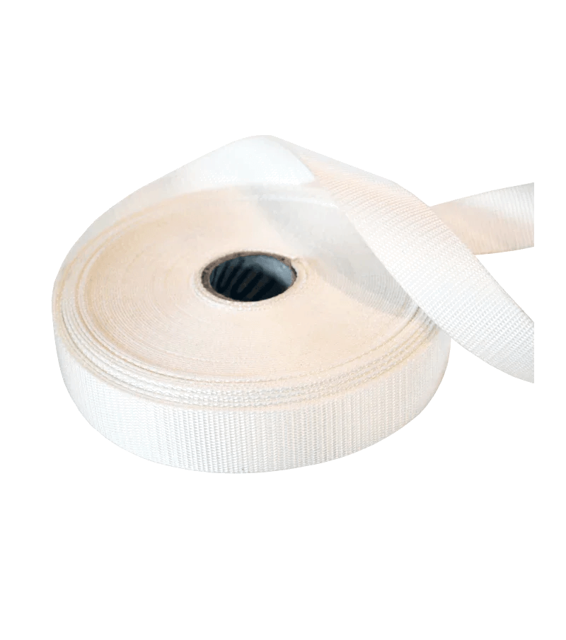 Sangle polyester en rouleau de 25 mm, 100 % polyester hautement résistant pour divers usages.