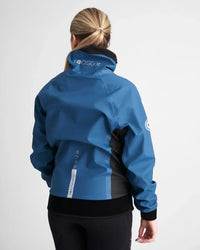 Top Pro Aquafleece Women displayed in blue with waterproof features and wind resistance.