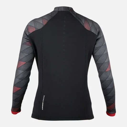 gilet de course néoprène été 1.5mm vu de dos avec manches à motifs en noir et rouge.