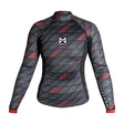 Top Racing Vest Neoprene Summer 3mm Flatlock women, noir et rouge, conception à manches longues, motif géométrique.