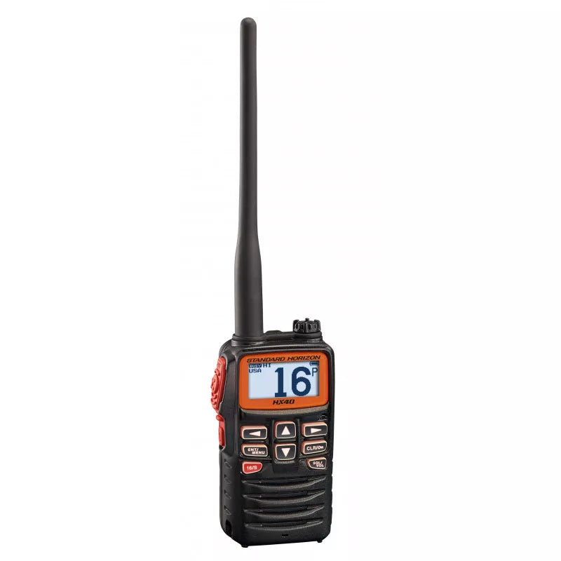 VHF Marine STH-HX40E radio portable avec antenne, étanche et compact pour la navigation en mer.