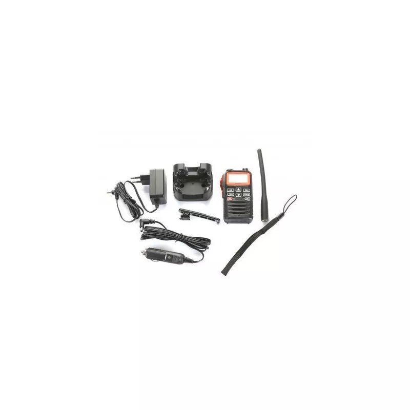 VHF Marine STH-HX40E avec accessoires inclus, équipement compact et étanche pour la navigation en mer.