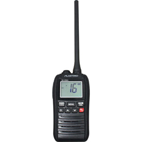 VHF Portable Plastimo SX 350+ avec écran et antenne, appareil VHF étanche et flottant.