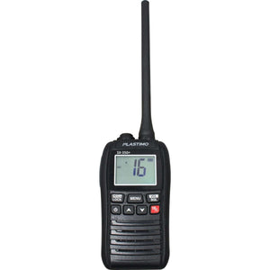 VHF Portable Plastimo SX 350+ avec écran et antenne, appareil VHF étanche et flottant.