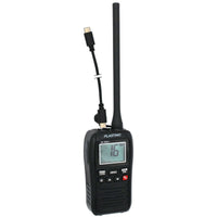 VHF Portable Plastimo SX 350+ avec antenne, écran numérique et connexion USB-C.