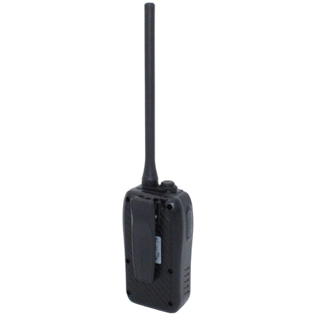 VHF Portable Plastimo SX 350+ vue de côté, avec antenne et design compact, étanche et flottant.