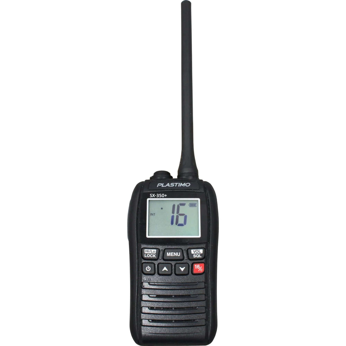 VHF Portable Plastimo SX 350+ avec écran et antenne, appareil VHF étanche et flottant.