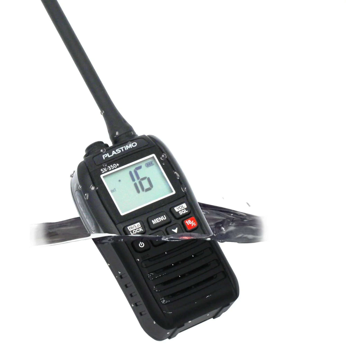 VHF Portable Plastimo SX 350+ étanche et flottante avec écran et antenne, puissance 1/3.5 W.