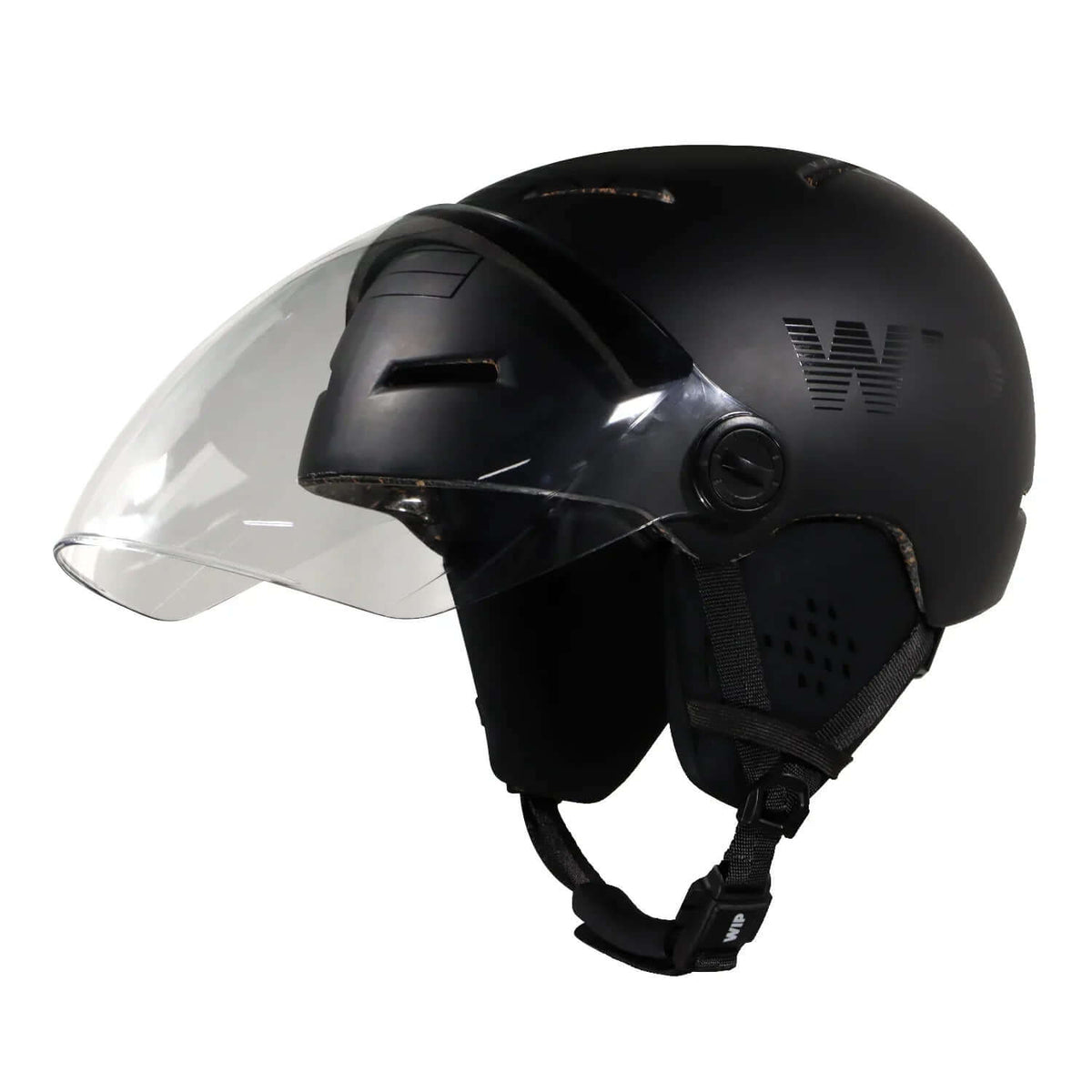 Visière intégrale pour casque X-OVER sur un casque noir avec visière transparente.