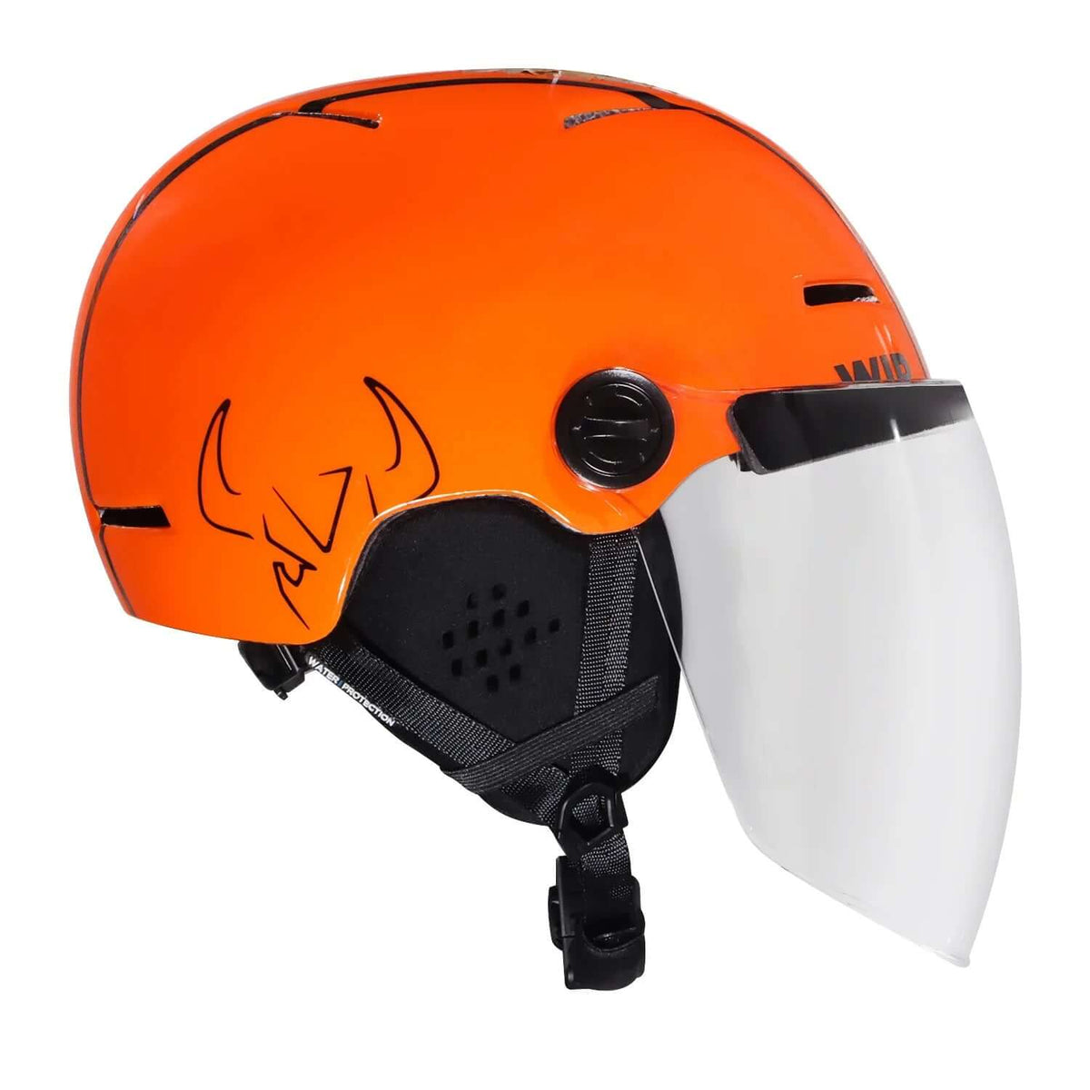 Visière intégrale pour casque X-OVER monté sur un casque orange, offrant visibilité et sécurité.