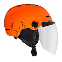 Visière intégrale pour casque X-OVER monté sur un casque orange, offrant visibilité et sécurité.