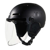 Visière intégrale pour casque X-OVER, casque noir avec visière claire, conception légère et sécurisée.