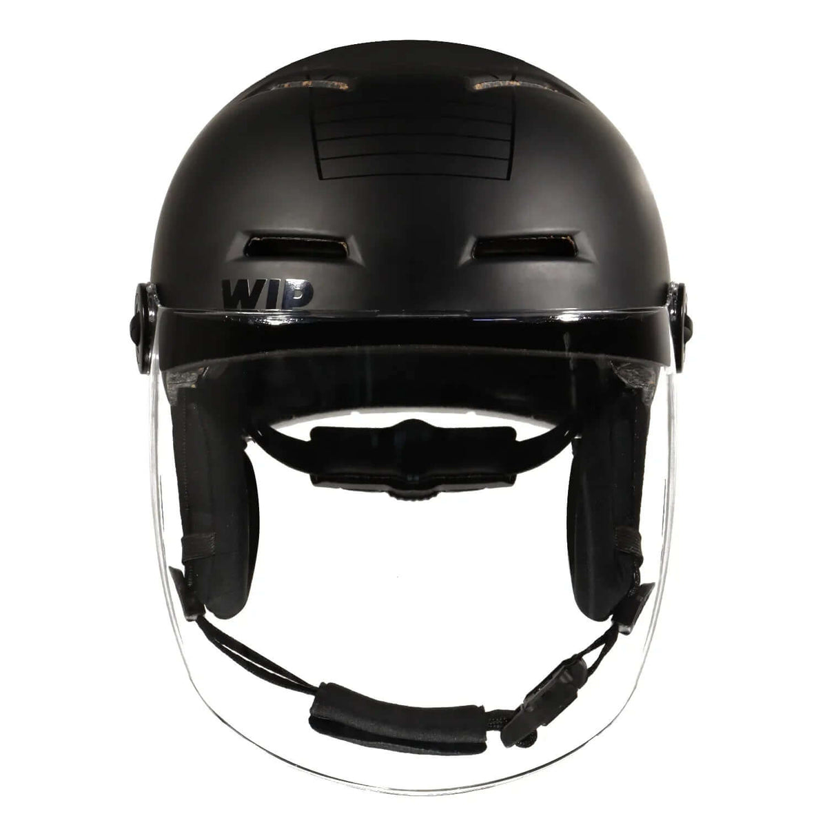 Visière intégrale pour casque X-OVER installée sur casque noir, offrant visibilité parfaite et sécurité.