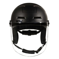 Visière intégrale pour casque X-OVER installée sur casque noir, offrant visibilité parfaite et sécurité.
